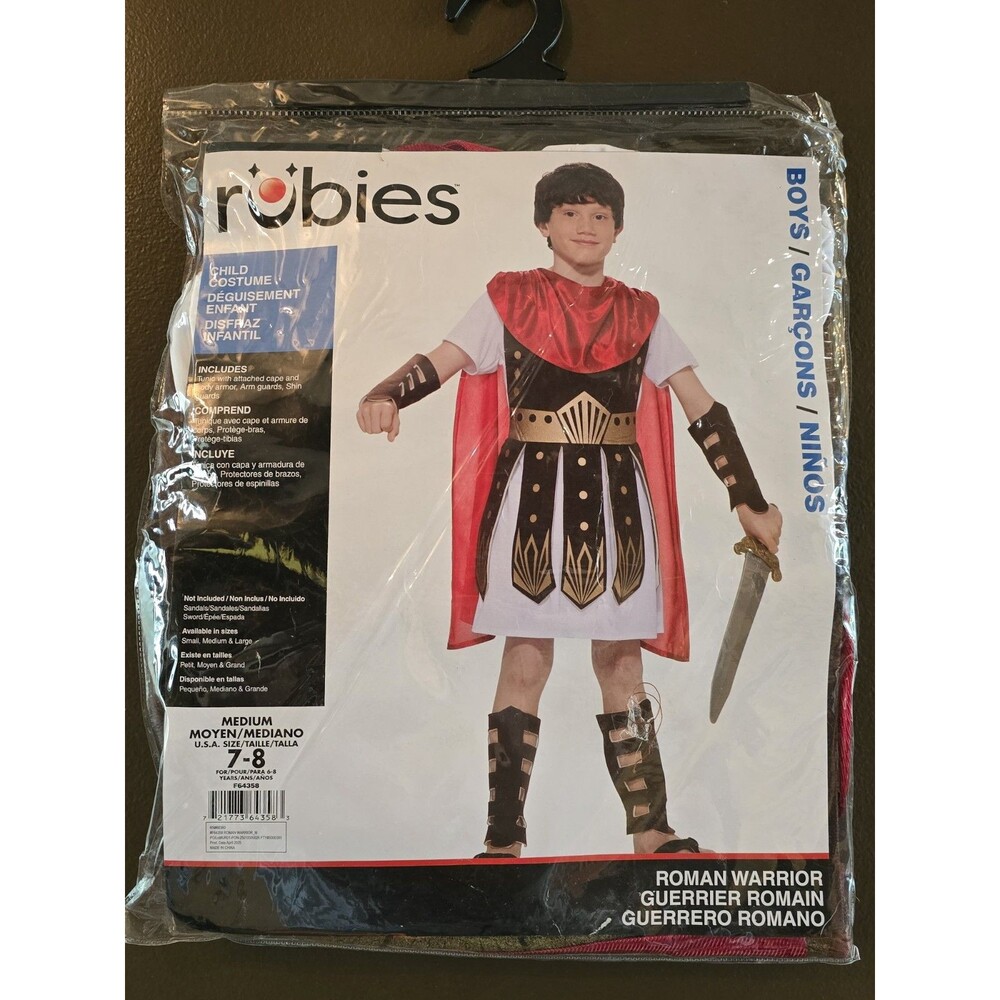Rubie's Roman Warrior Boys Halloween Costume Medium 7-8 7 8 Cape Armor New C13